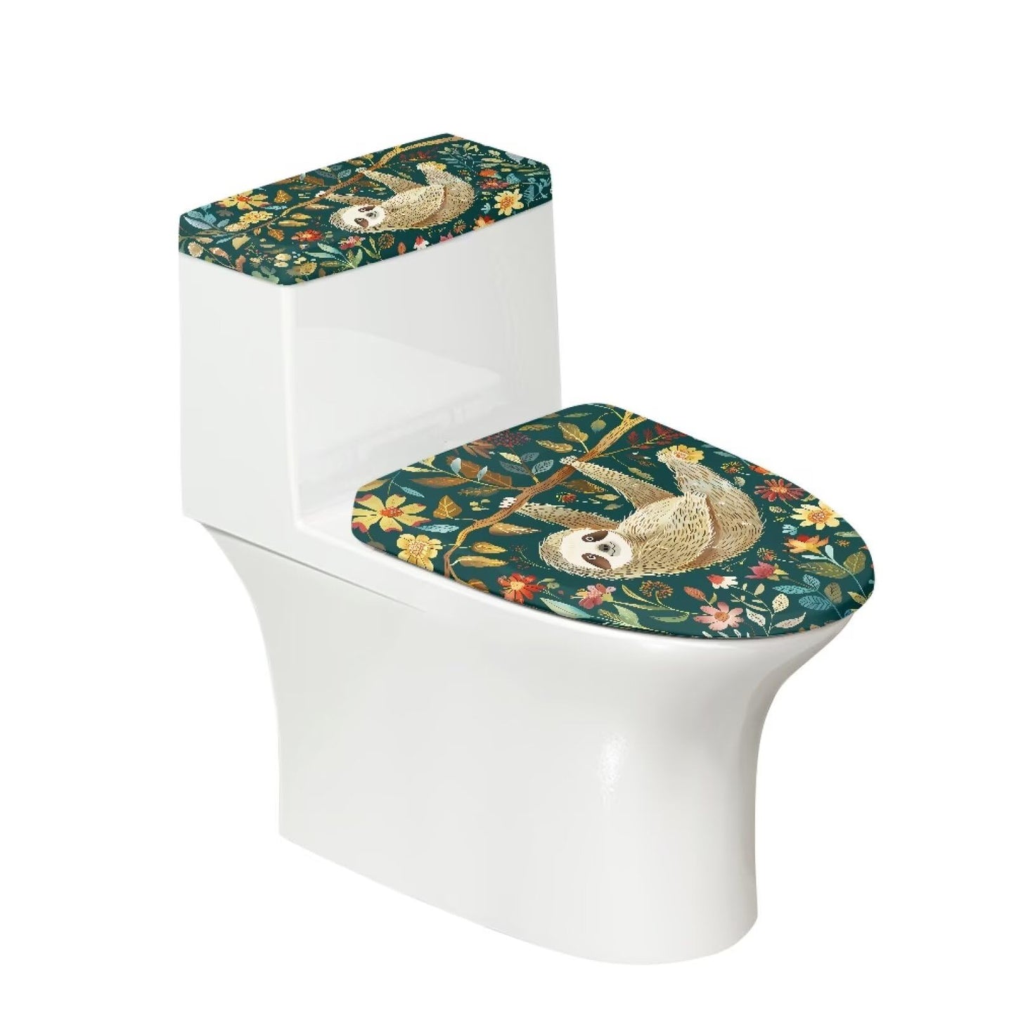 GLENLCWE Cute Sloth Toilet Cover Set 2 Pack Set Animal Toilet Seat Covers for Bathroom Green Bath Tank Cover Lid Cover Oval Home Decoration