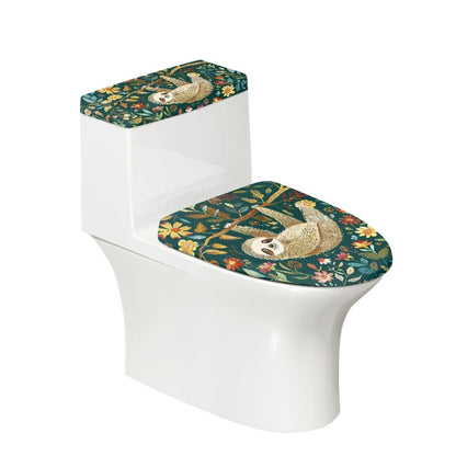 GLENLCWE Cute Sloth Toilet Cover Set 2 Pack Set Animal Toilet Seat Covers for Bathroom Green Bath Tank Cover Lid Cover Oval Home Decoration