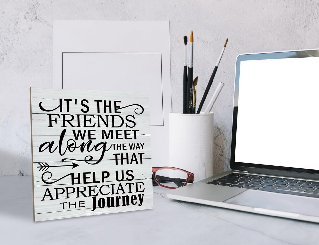 Friendship Wood Sign, It's the Friends We Meet Along the Way that Help Us Appreciate the Journey, Wood Plaque Table Art Sign, Rustic Friend Sign, Friend Quotes Decor Decor, Gift for Friends