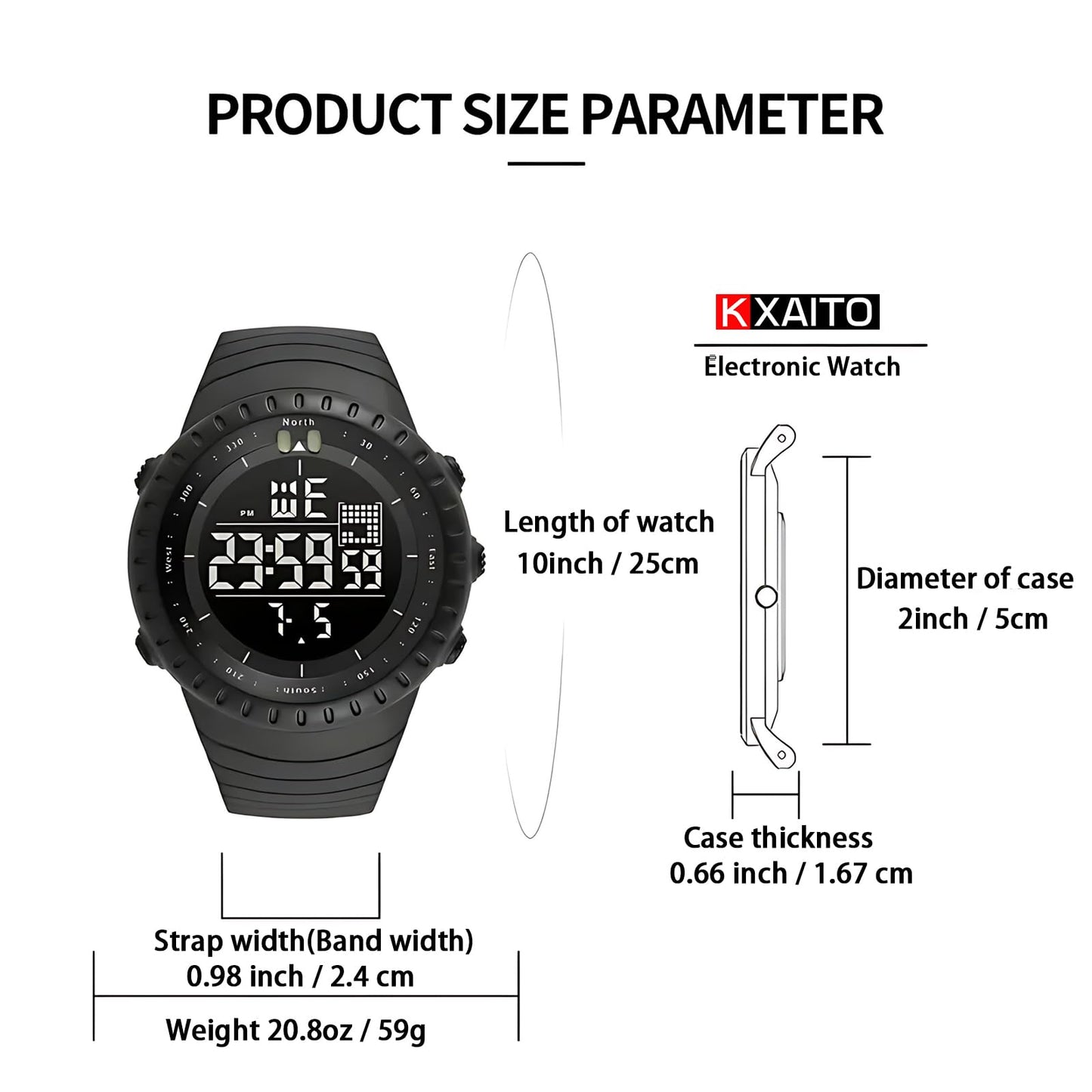 KXAITO Men's Watches Sports Outdoor Waterproof Military Watch Date Multi Function Tactics LED Face Alarm Stopwatch for Men (6256 Black)