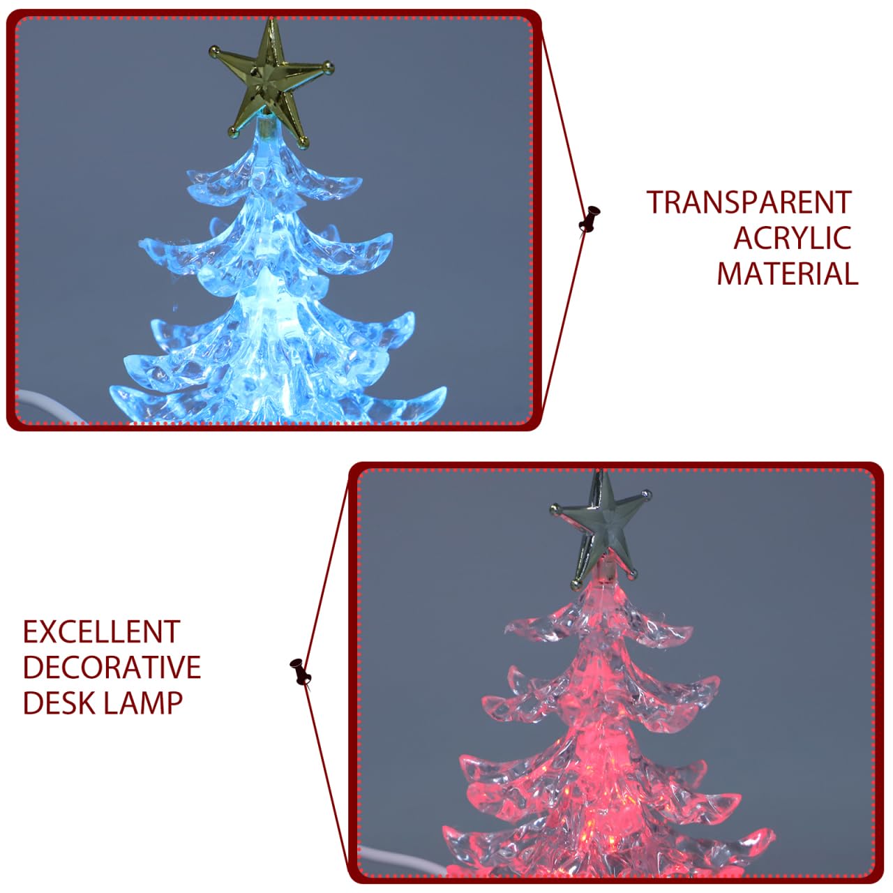 Gatuida 2pcs USB Night Light, RGB Led Glowing Christmas Tree Table Lamp, Acrylic Decorative Bedside Lamp for Home Decor, 4. 33 Inch