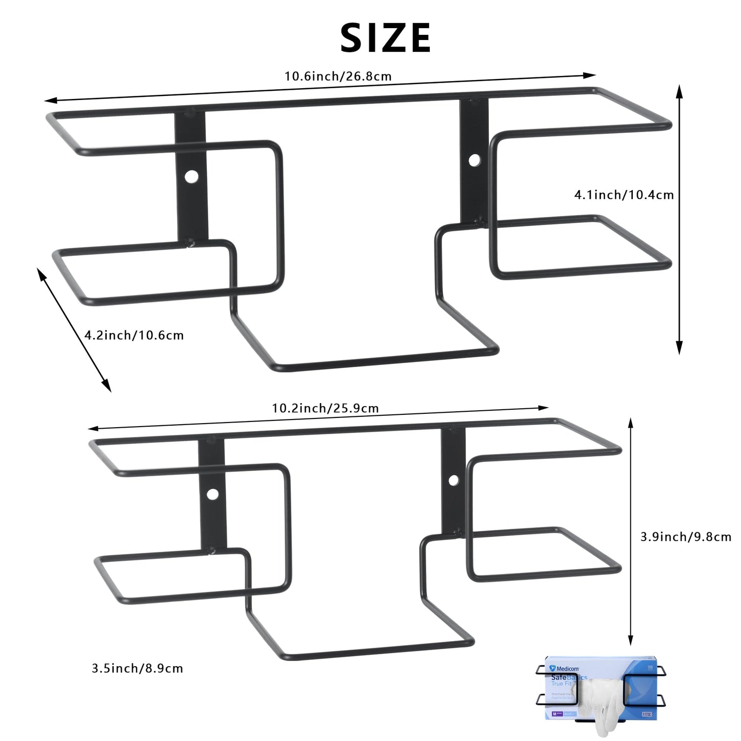 HZSSLKM Metal Glove Holder for Wall Mount(2 PACK),Glove Box Holder Wall Mount for laboratory,Healthcare, Hospital, Restaurants,Black Medical Glove Holder with Mounting Accessories Included