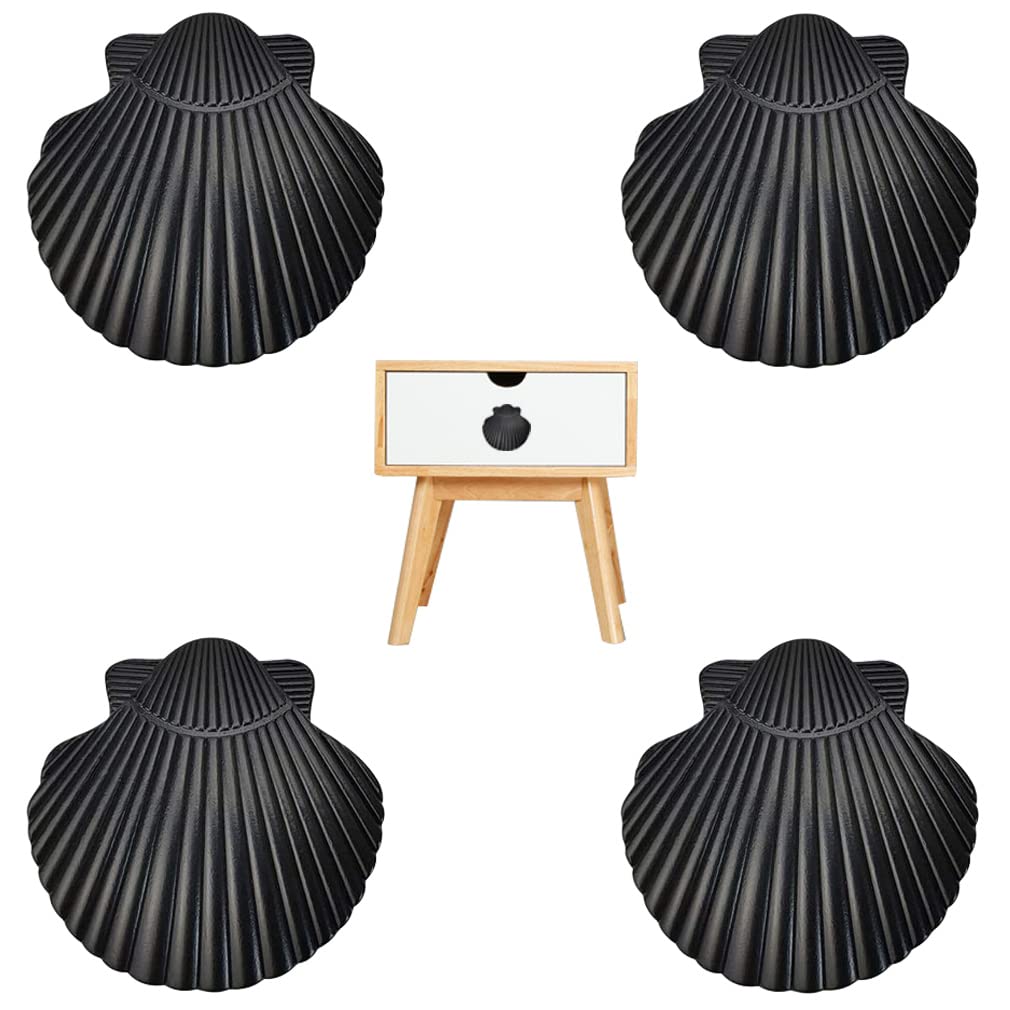 brandname Laide Seashell Drawer Pulls Handles Zinc Alloy for Kitchen Cabinet Dresser Cupboard Wardrobe Beach Ocean Theme Knobs Hardware Decoration 4 Pieces (Black)