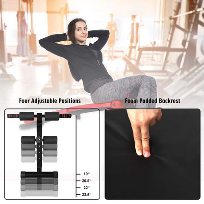 Goplus Adjustable Sit Up Bench, Abdominal Training Workout Slant Bench, Decline Curved Ab Bench for Home Gym Ab Exercises (Red)