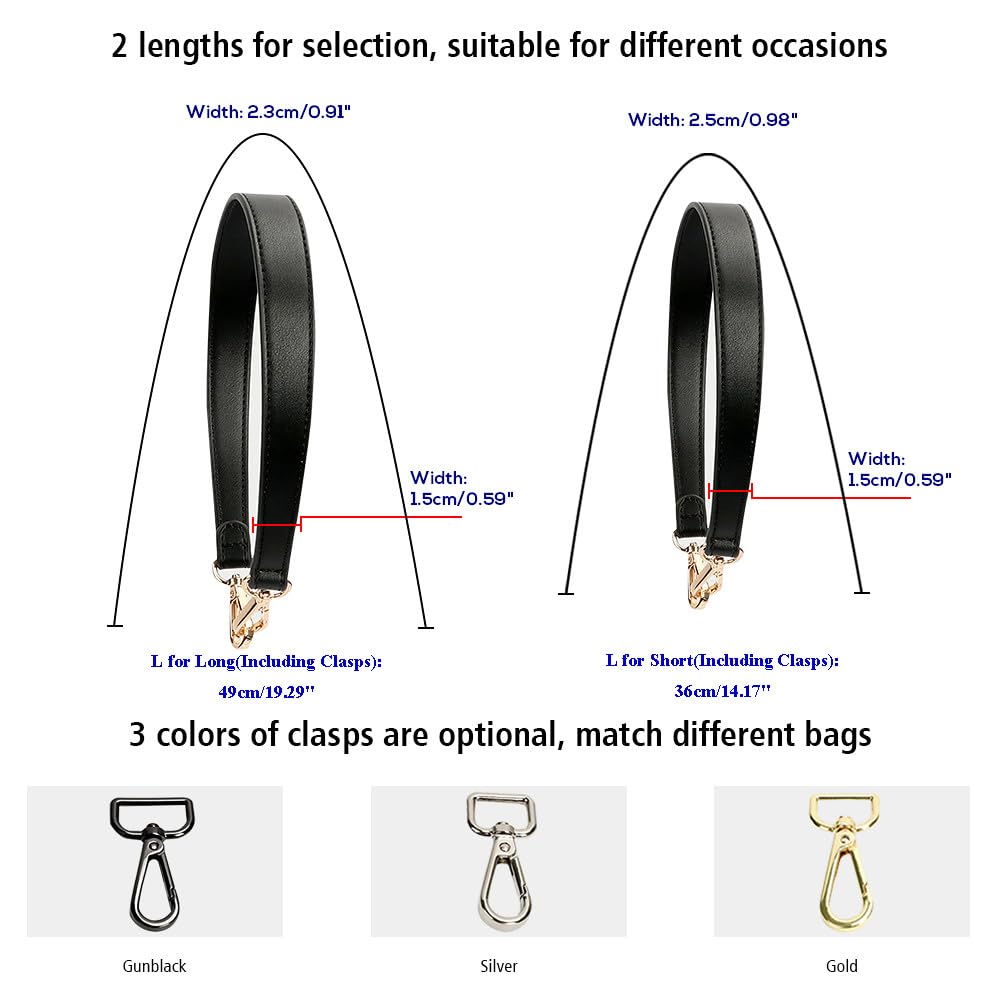 MOISTRI Flat Grain Leather Replacement Straps for Handbags Purse Straps Replacement Crossbody Gold Clasps Women Purse Making 19.29"(49CM) Long Coffee