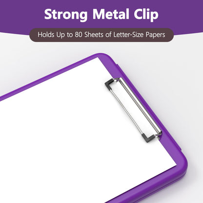 Clipboard with Storage, 8.5 x 11 Storage Clip Board with Low Profile Clip, Heavy Duty Nursing Foldable, Suitable for Classroom, Teacher, Coaches, Office School Supply(Purple)