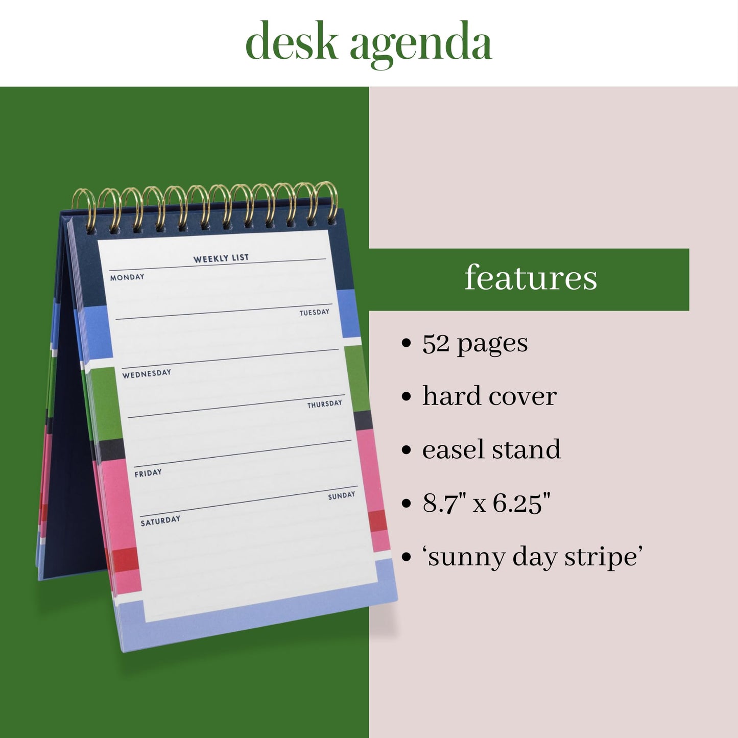 Kate Spade New York Undated Weekly Spiral Planner Notepad, Desk Planner, Calendar Pad with 52 Sheets, Weekly Desktop Calendar Agenda, Sunny Day Stripe