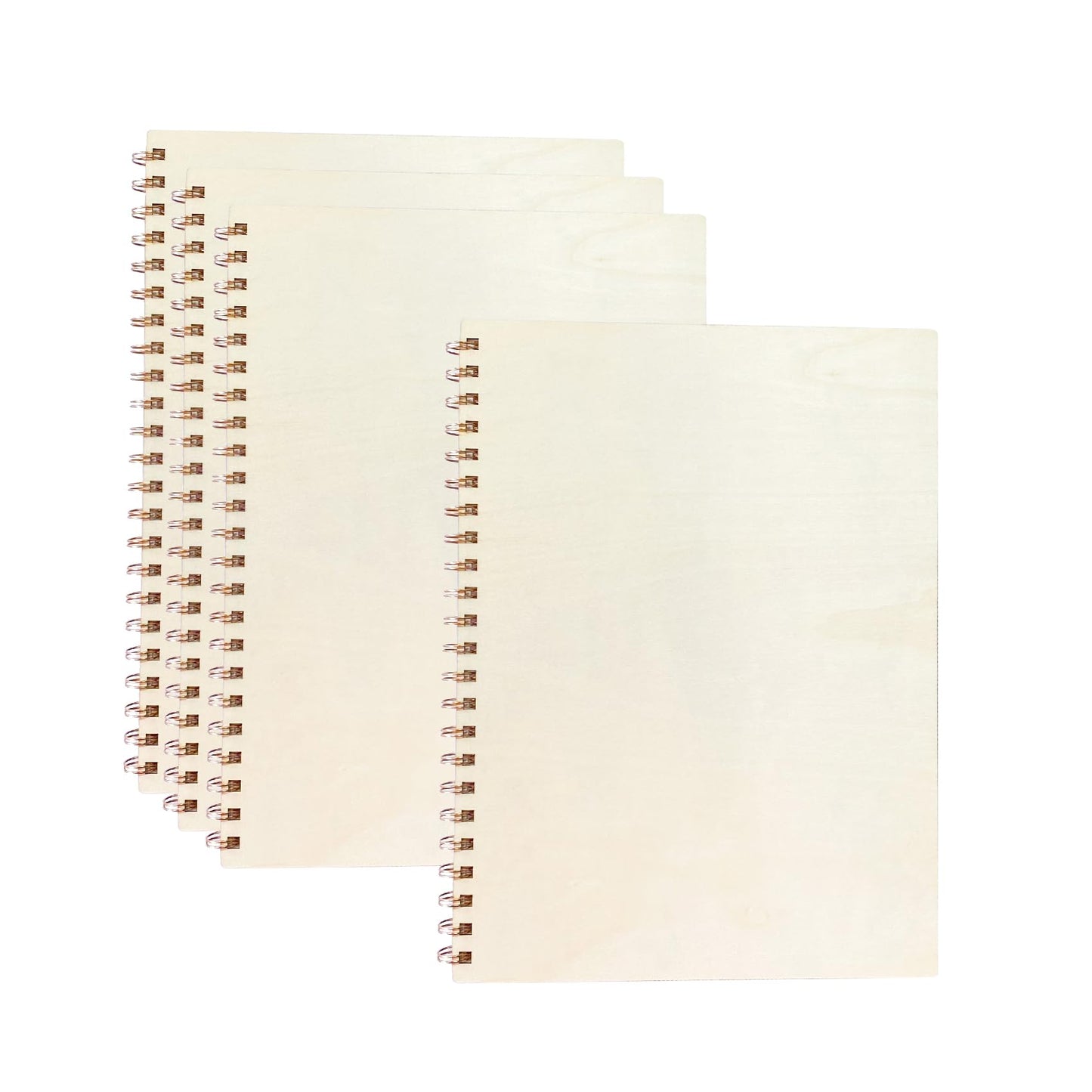 Cregugua 4 Pack A4 Wood Cover Jounal Notebook 80 pages Sketchbook 9x12 Inch Unlined Spiral Notebook for Crafts