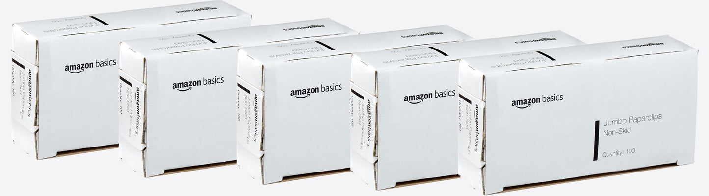 Amazon Basics Jumbo Size Office Paper Clips, Non-Skid, Silver, 1000 Count, 10 Packs of 100, A7072557