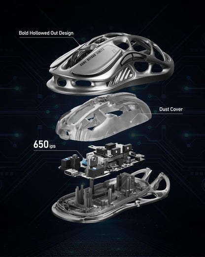 GravaStar Mercury M2 Wireless Gaming Mouse with 26,000 DPI, PAW3395DM Sensor -79g Lightweight Hollowed-Out Design -5 Programmable Buttons -5 Dynamic Lightsync RGB