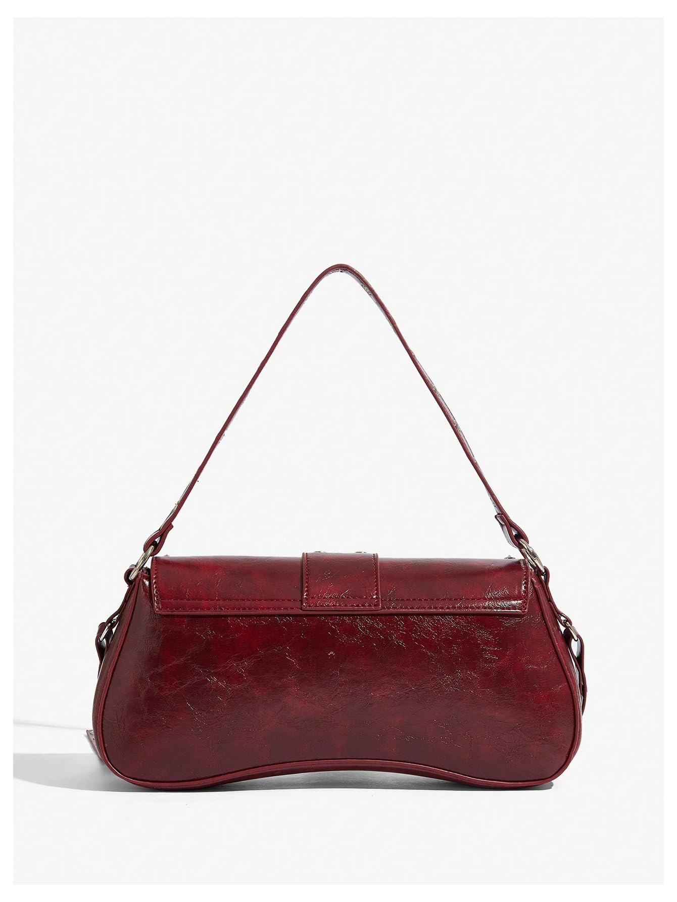 MakeMeChic Women's Shoulder Bags Y2K PU Leather Clutch Small Purse Bags Burgundy One Size