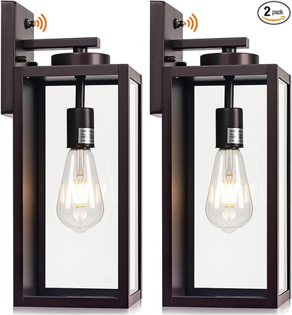 16-inch Oil-Rubbed Bronze Dusk to Dawn Outdoor Wall Light Fixtures, Exterior Waterproof Wall Lanterns, Brown Porch Sconces Lighting, Modern Outside Lights for House Patio Front Door Entryway, 2-Packs