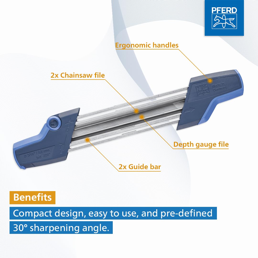 PFERD CS-X Chainsaw Chain Sharpener, 13/64” File for 3/8” Low Profile Chains, 2-in-1 Chainsaw Sharpener and Depth Gauge Tool, Easy Handheld Chain Sharpening (Pack of 1) - Part 17303