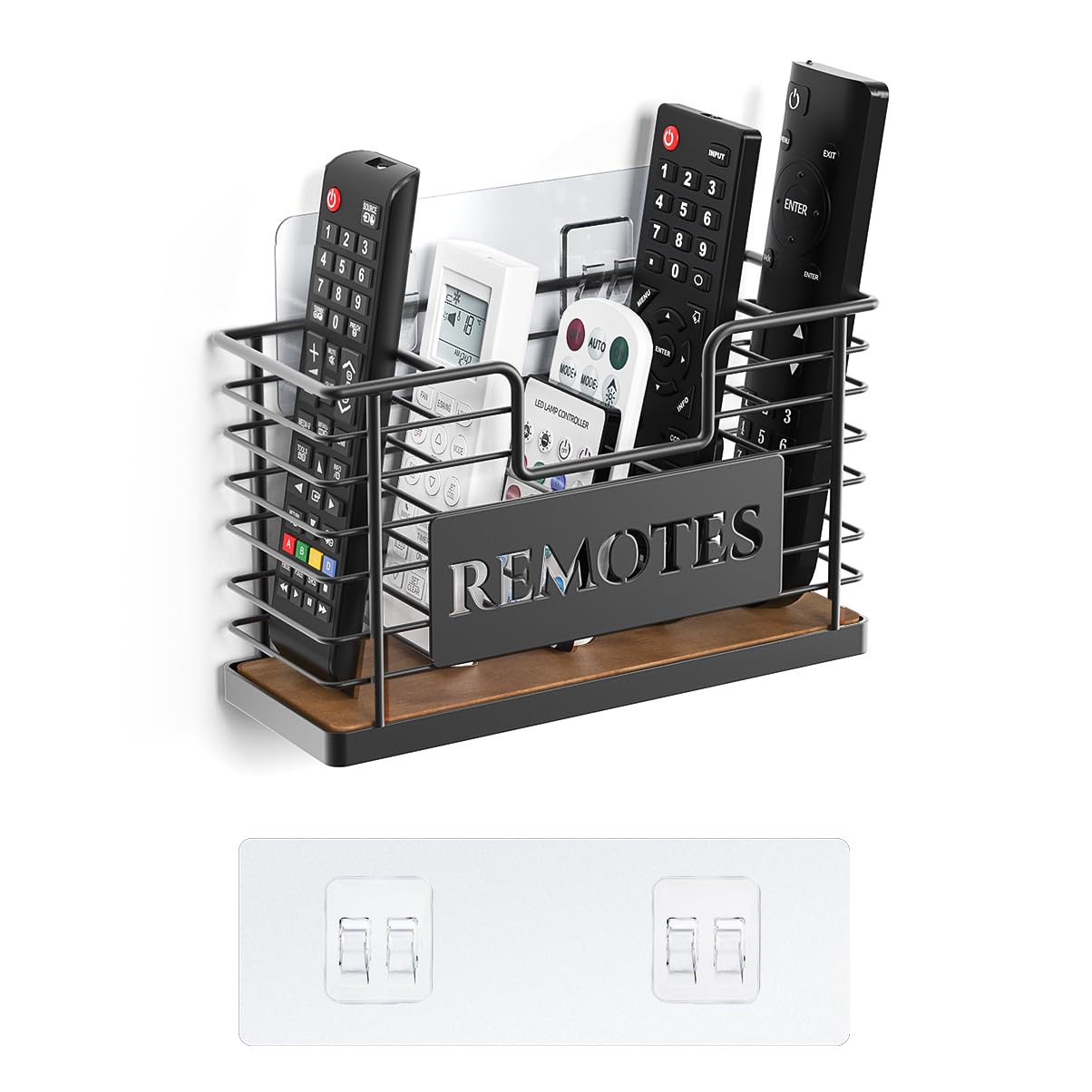 GIGIFTREE Remote Control Holder, 5-Slot TV Remote Holder Wall Mount, Universal Remote Caddy Large Size Design for Wall Table Living Room Bedroom, Easy Installation, Brown