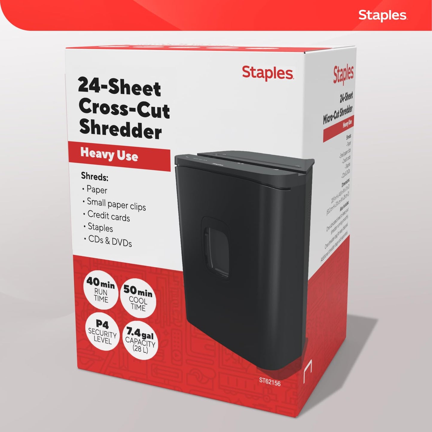 Staples 24-Sheet Cross-Cut Paper Shredder, High-Capacity Office Shredder, Shreds Paper/Credit Cards/CDs, 7.4 Gallon, Black