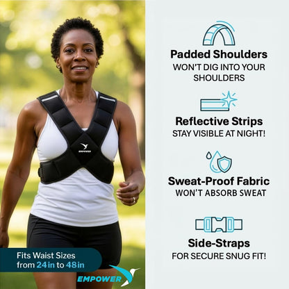 Empower Weighted Walking Vest for Women - 8lbs, Breathable Weighted Vest for Women with Reflective Strips, Home & Outdoor Training, Running Weight Loss Workout, Bone Density