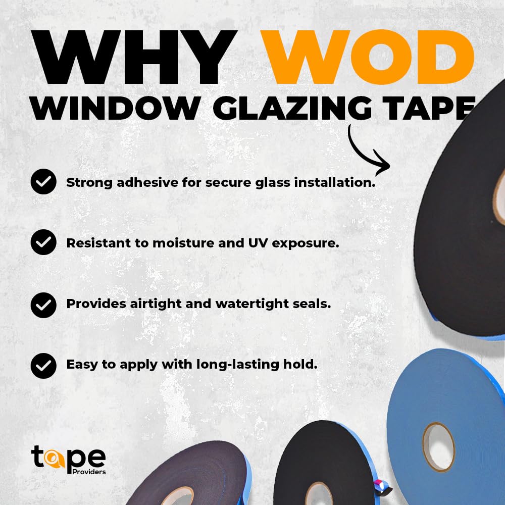 WOD WGT06P Double Sided Foam Mounting Tape, 1/16 inch Thick x 3/8 inch x 150 Ft. Weather Resistant for Gap Filling, Home or Office Decor, Dual-Pane Glass Bonding, Replacing Insulated Windows, Black