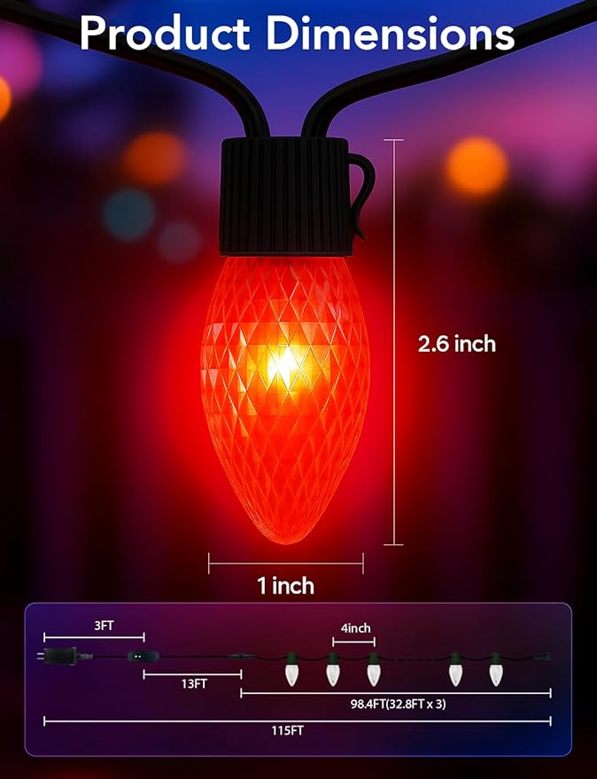 LED C9 Christmas Lights Outdoor,100FT 150 LEDs,App Remote Controlled RGB Smart String Lights with DIY,Music Sync & Timer,108 Modes,Waterproof & Extendable for Roofline,House,Xmas Tree,Halloween Decor