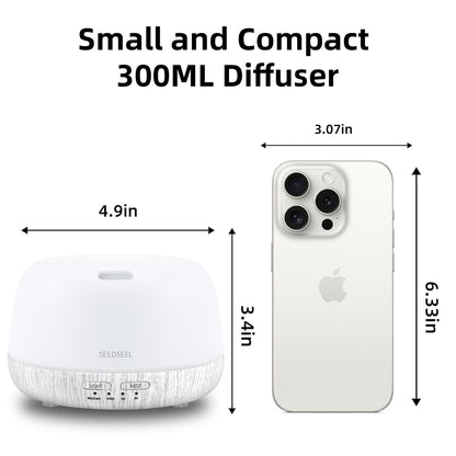 300ML Essential Oil Diffuser with 7-Color LED Lights and Remote Control, Modern Minimalist Design, High-Efficiency Ultrasonic Mist Aromatherapy Diffuser for Home