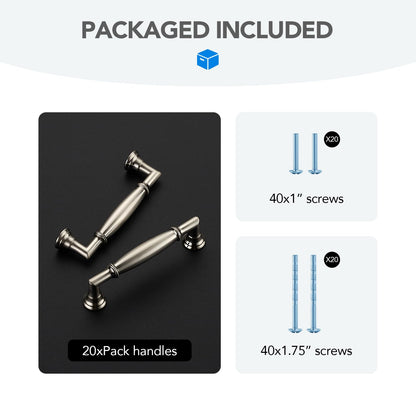 HOME EDIT 20 Pack 3-3/4 Inch Brushed Nickel Cabinet Handles Solid Zinc Alloy Pulls for Kitchen, Dresser, Closet & Bathroom Cabinets Hardware