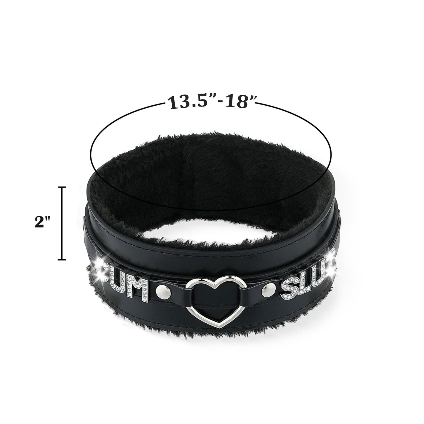 ADEMISHIA Pink Furry Heart O-ring Leather Choker Collar For Women, Handmade Punk Gothic Letter Necklace Adjustable Fashion Jewelry