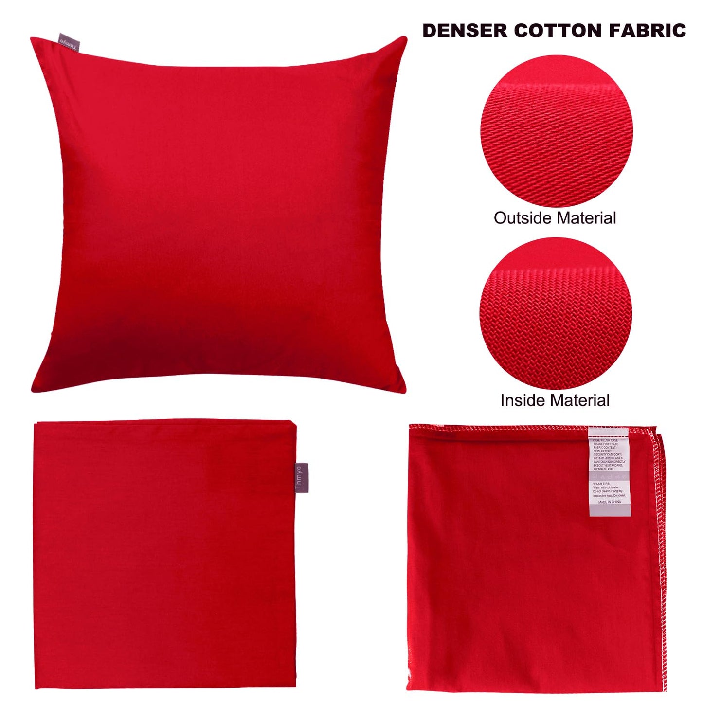 Thmyo 4-Pack 100% Cotton Comfortable Solid Decorative Throw Pillow Case Square Cushion Cover Pillowcase Sublimation Blank Pillow Covers DIY Throw Pillowcase for Couch Sofa Bed(18x18 inch/45x45cm,Red)