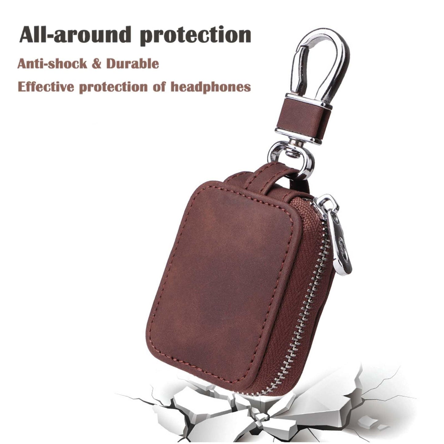 Earbud Case Headphone Storage Case Compatible with Airpods 1/2/3/Pro Wireless Earphones Carrying Pouch Small PU Leather Bag Shockproof Earpods Cover Universal Bag Travel Protection Pouche-Dark Brown