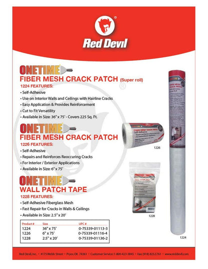 Red Devil 1226 Onetime Fiber Mesh Crack Patch 6" x 75' Wall Repair Fabric, White