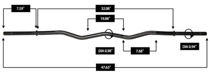 Signature Fitness Standard Olympic Super Curl Barbell Curl Bar Threaded Curl Bar, 48 inch, TH-CRUL-B