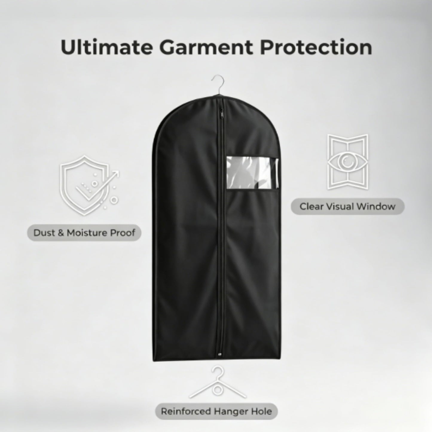 Bekecidi 2 Pcs Garment Bags for Hanging Clothes, Dust-Proof Clear Window Suit Bags for Suits Coats Dresses, Closet Storage & Travel Garment Covers (Black, 63 Inch)
