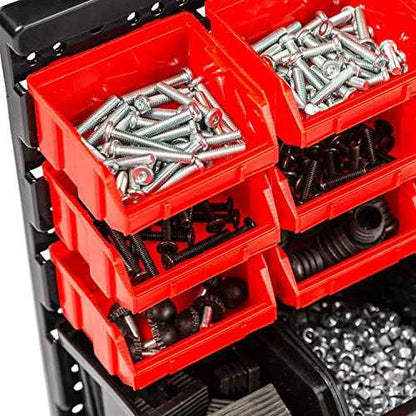 Wall Mounted Storage Bins, 30 Wall Mount Tool Organizer Bins Plastic Parts Rack Container, Easy Access Compartments For Tools, Hardware, Crafts, Office Supplies And More, Blackred