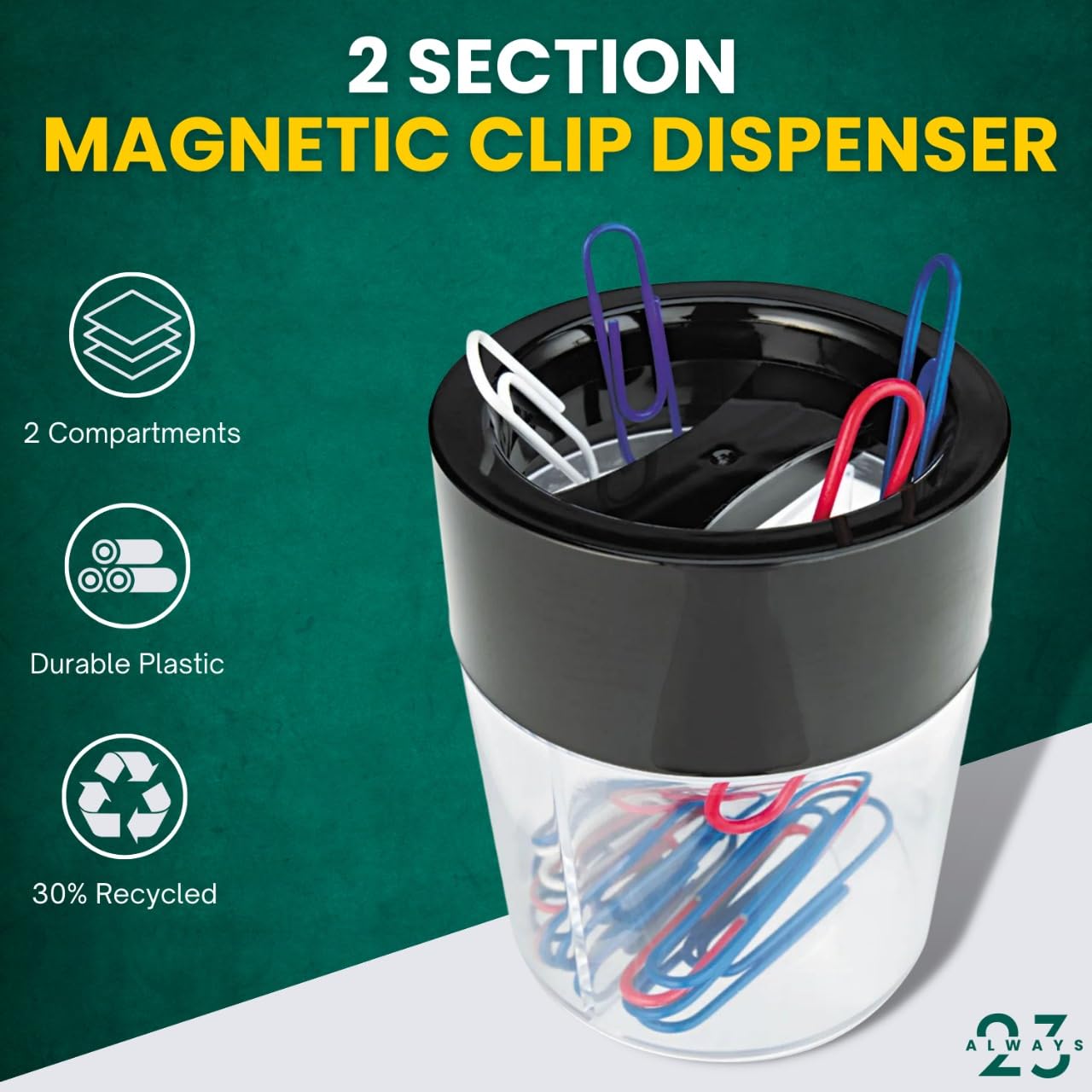 Always23 Paper Clip holder, with Magnetic Top, Small Clip Dispenser with Magnetic Top, 4 Pack
