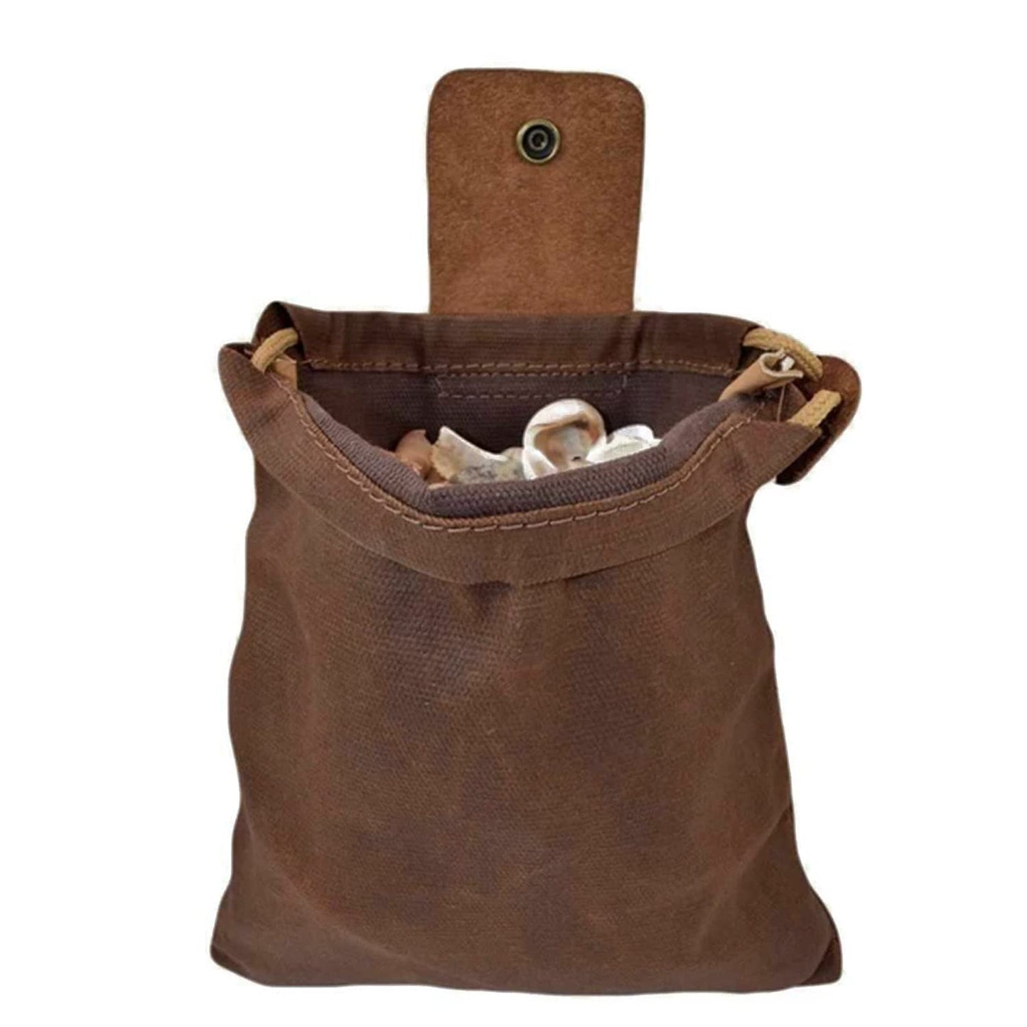 ASENIE Foraging Bag Waxed Canvas Collapsible Outdoor Camping Foraging Pouch Mushroom Storage Water Resistant Leather Bushcraft Belt Tinder Dump Pouchs Brown for Travel Camping Hiking Bag Only (Brown)