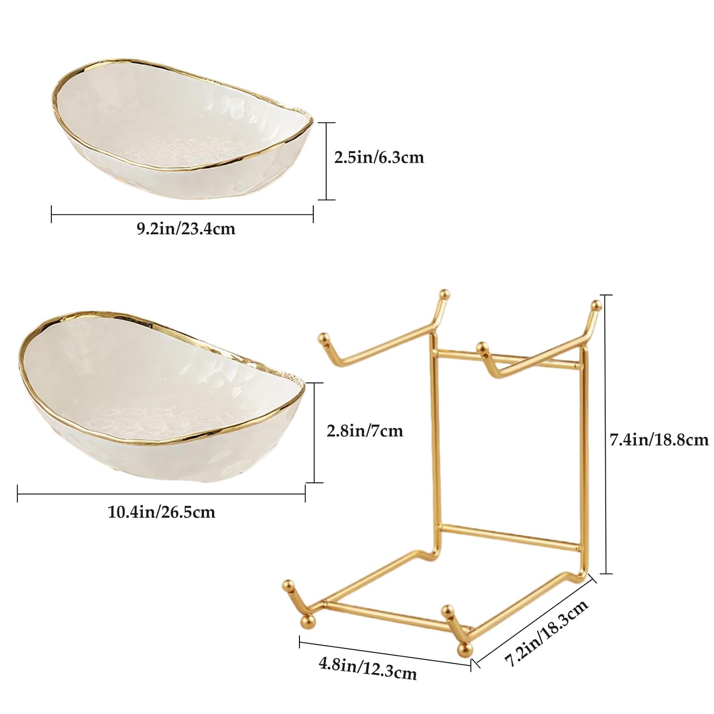 jessie 2 Tier Ceramic Fruit Bowl for Kitchen Counter with Metal Rack, Fruit Basket with Stand, Porcelain Bowls for Vegetable Bread Candy Snack Nuts Dessert Cake Tray (Gold 2 layer)