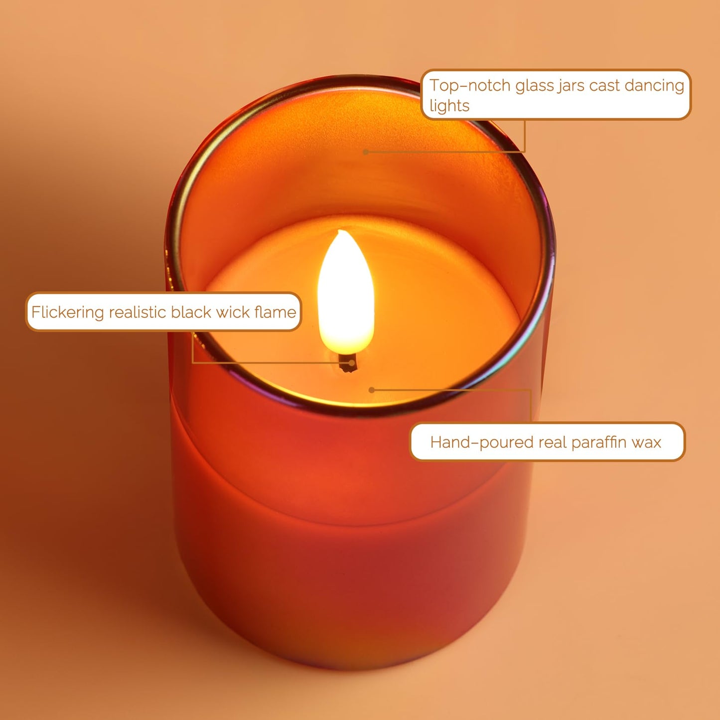 Girimax Red Glass Flameless Candles with Remote Batteries, Flickering Christmas LED Pillar Candles Set of 5