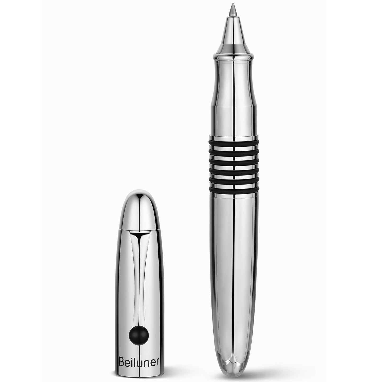 BEILUNER 320 Silver Chrome Rollerball - Stunning Luxury Pen with Chrome Finish, EDC, Heavy, Schmidt Black Ink Refill, Best Gift Set for Men & Women, Professional, Executive Office, Nice Classic Pens