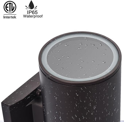 Dusk to Dawn Outdoor Lighting, Modern Up Down Porch Lights Outdoor Cylinder, Oil Bronze Waterproof Wall Sconce, E26 Base, Exterior Light Fixture Wall Mount, ETL, Pack of 2