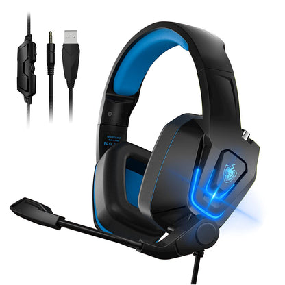 YOTMS Gaming Headset for PS5 PS4 PC Wired Headset for Xbox One, Switch, Over-Ear Gaming Headphones with Noise Cancelling Mic & Surround Sound, Games Headsets for Laptop/Phone/Tablet (Blue)