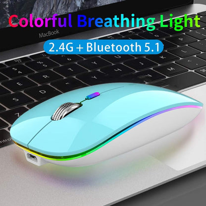 TENMOS Wireless Bluetooth Mouse, LED Slim (Bluetooth 5.1/5.0 + USB) 2.4GHz Rechargeable Silent Bluetooth Wireless Mouse with Type C Adapter for Laptop/MacBook/iPad OS 13 and Above (Matte Black)