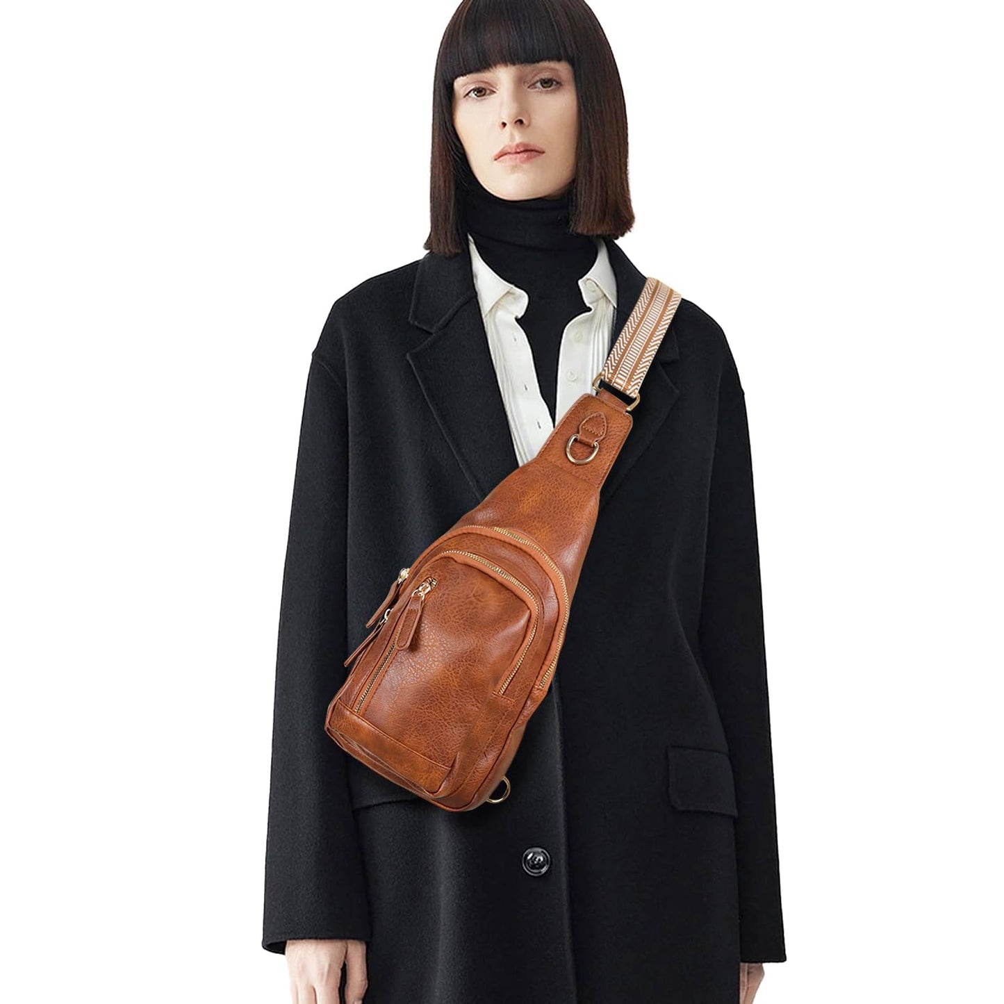 Relang Sling Bag for Women Crossbody, Leather Cross Body Fanny Packs for Women, Trendy Chest Bag for Travel and Daily Use