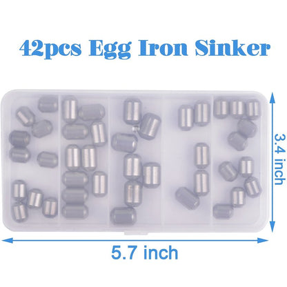 Fishing Weights Egg Sinkers Kit,42pcs Lead Free Fishing Weights Slip Sinkers for Fishing Lines Steel Barrel Weights for Freshwater Saltwater Bass Trout Walleye Fishing