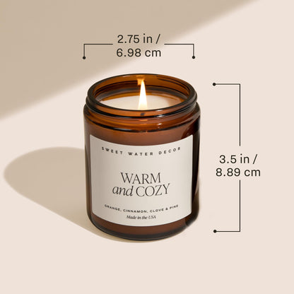 Sweet Water Decor Hello Fall Soy Candles - Fall Candle with Hot Cider, Cinnamon, Cloves, and Nutmeg Scent for Home - Soy Candle with 40 Hours Burn Time - 9Oz Black Lid Amber Jar Candles Fall Scents