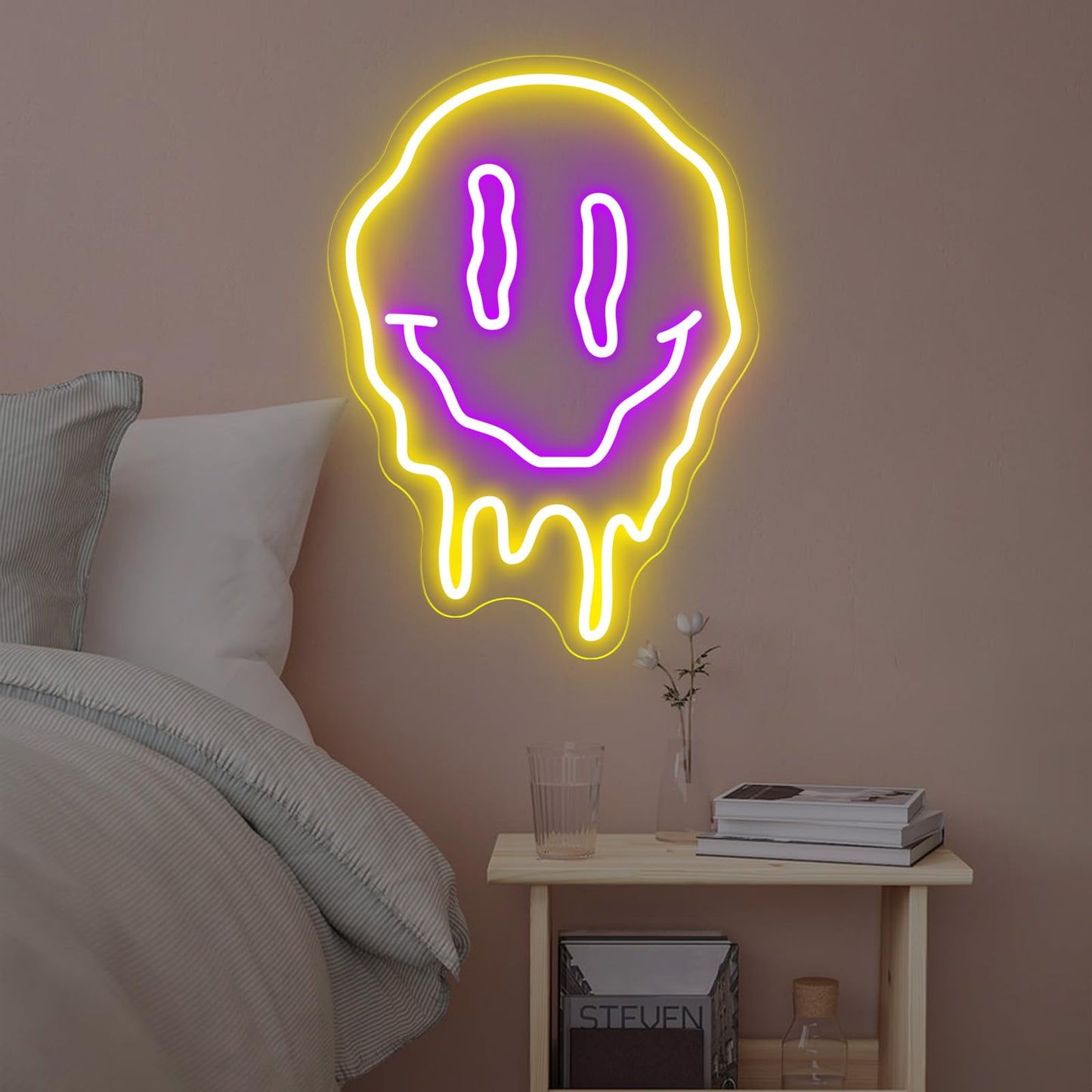 Melting Smiley Face Neon Sign Dripping Smile Wall Decor Bedroom Living Room Neon Entertainment Room Game Room Distorted smile face Sign For Kids Room Bar Party Bedroom Decor Lamp-15.7"
