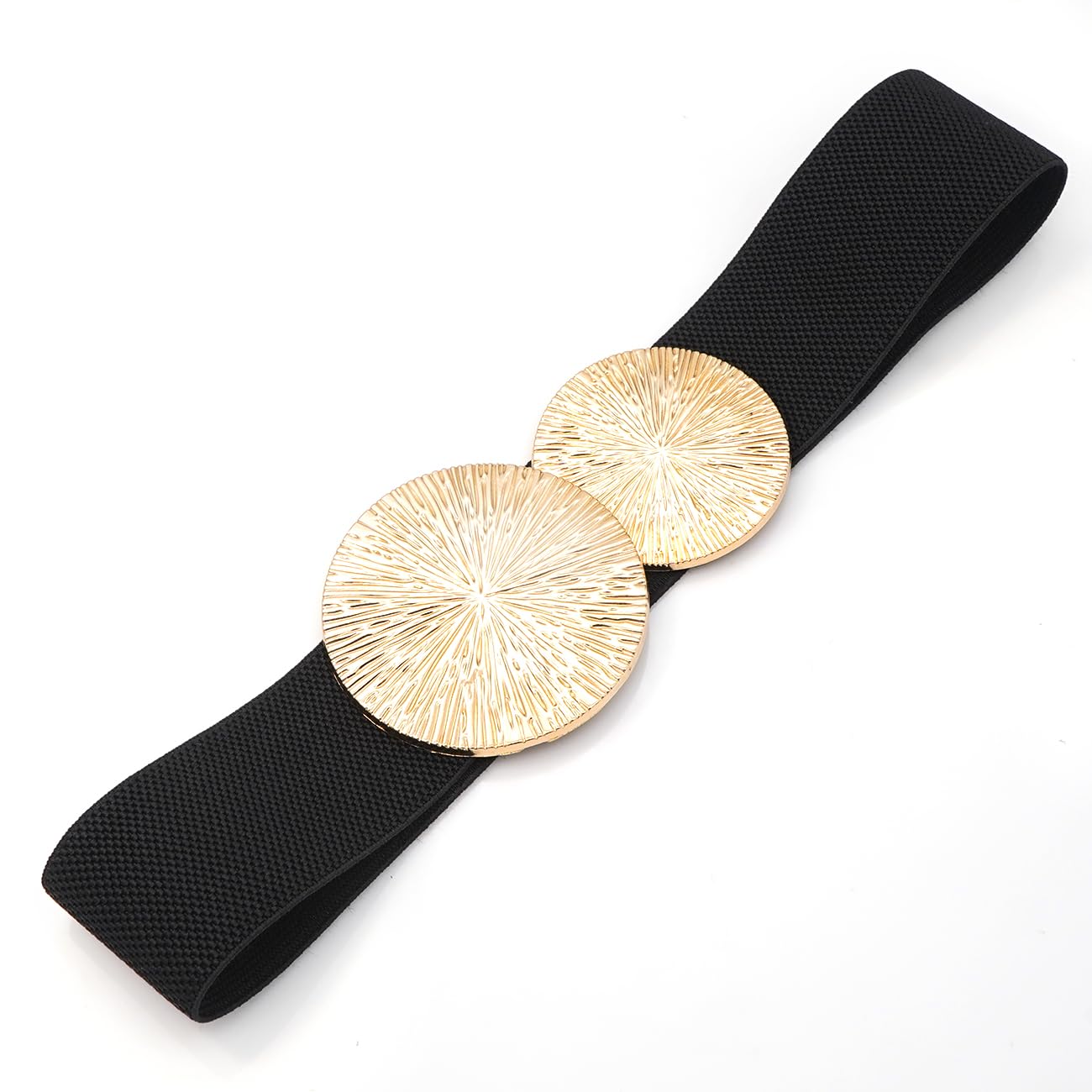 BAOKELAN Women Wide Stretchy Waist Belts Elastic Cinch Belt for Dresses Black Gold 65CM