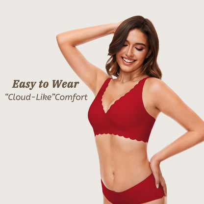 Deep V Petal Bras for Women No Underwire Soft Wireless Bras Comfort Seamless Bralettes with Extender