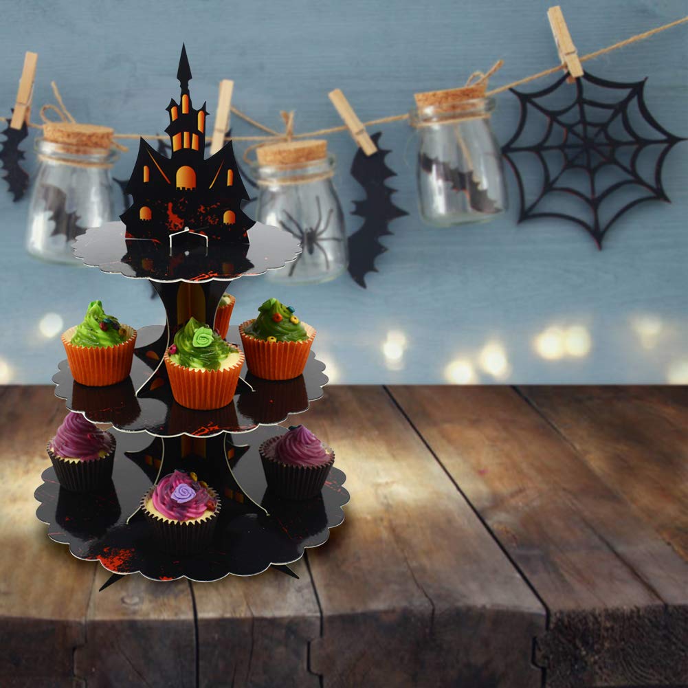 WEEPA Halloween Party Supplies 3 Tier Cupcake Stand Cardboard Cake Stand Gothic Tower for Halloween Party Decorations