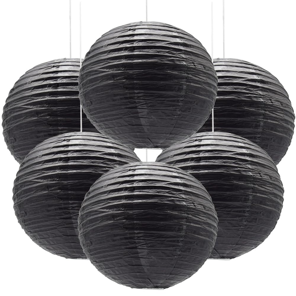 Ruidee 6Pcs Paper Lanterns Decorative Round Hanging Paper Lanterns for Birthday, Wedding, Christmas Xmas, Bridal, Home Decor, Party Decoration（12in/Black）