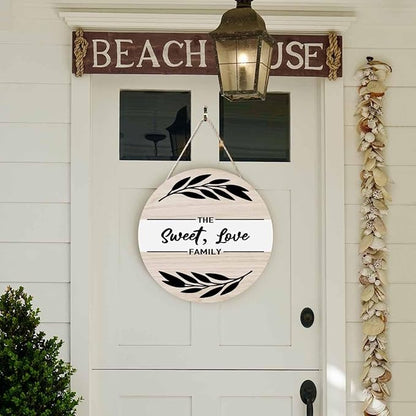Front Door Welcome Wreath The Sweet,Love Family 12inch Vertical Wooden Front Door Wreaths for Home Decor