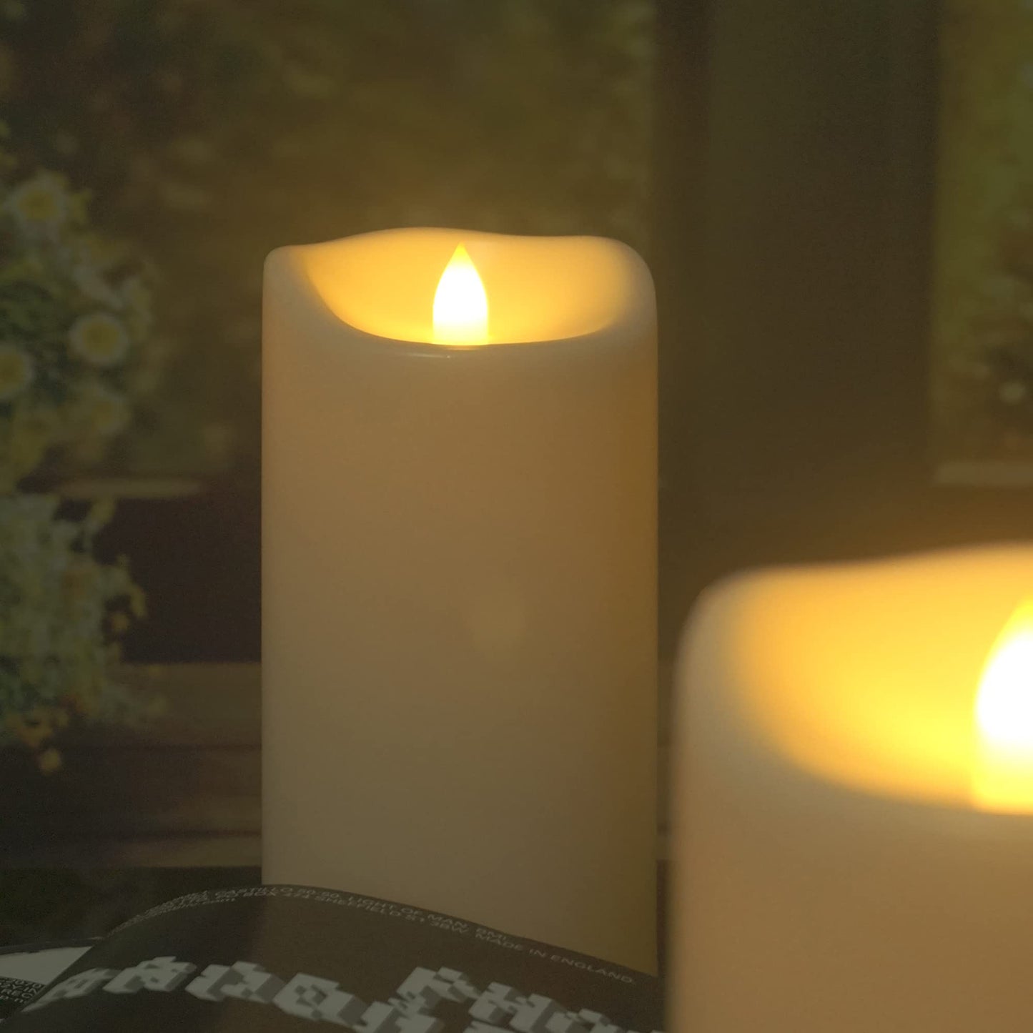 CANDLE CHOICE Large Waterproof Outdoor Battery Operated Flameless Candles with Remote Timer Realistic Flickering Plastic Electric LED Pillars for Lantern Garden Yard Halloween Christmas 4x8 2 Pack