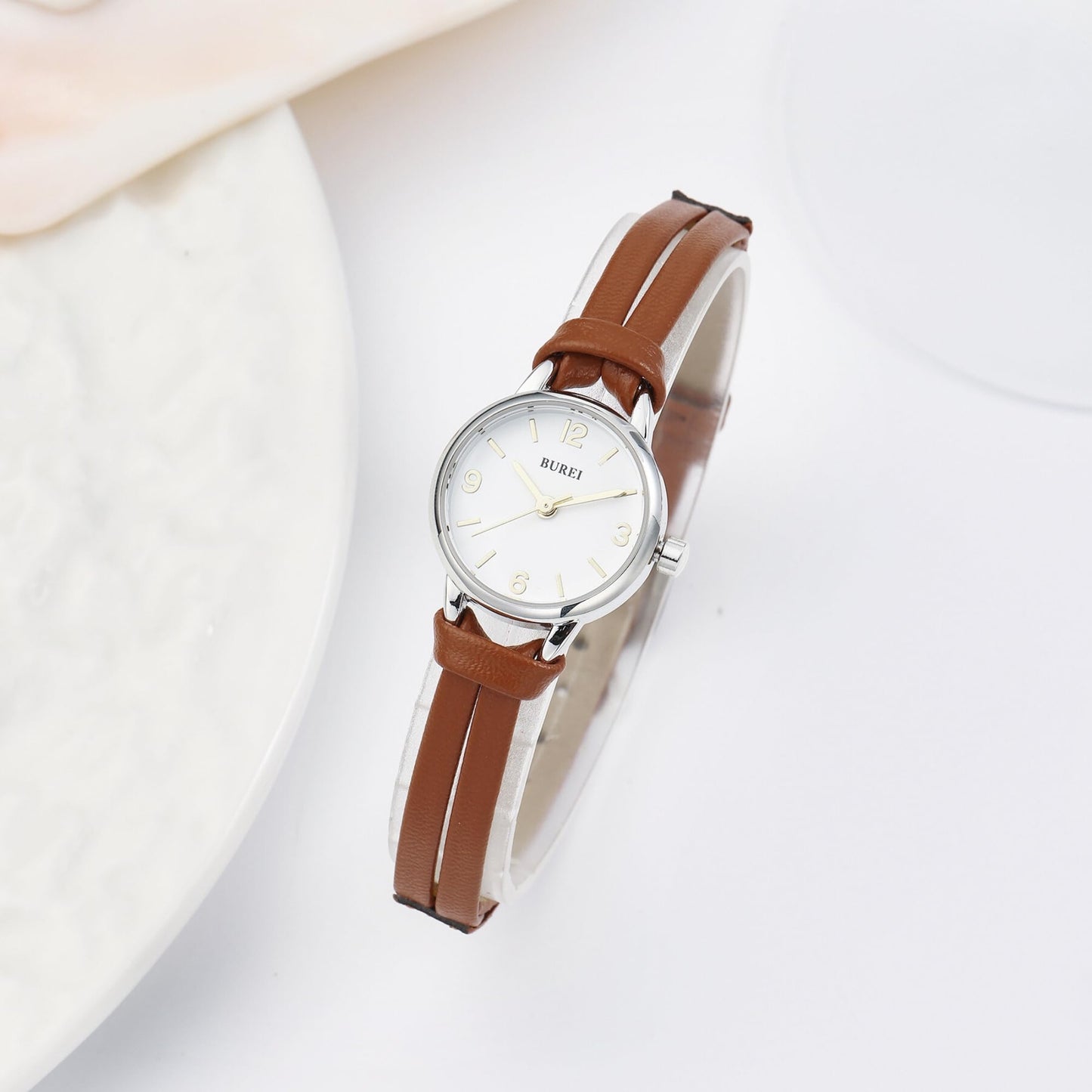 BUREI Women's 22mm Small Dial Quartz Watch, Lightweight Women Watch,Japan Quartz Movement, Brown Handmade Leather Strap, Ideal Gift for Women Mom